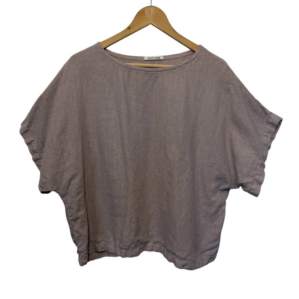 Black Crane Tan 100% Linen Top, L